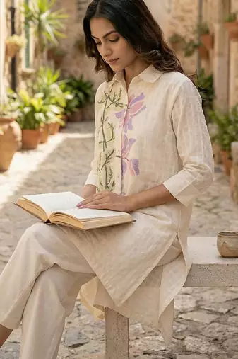 Women Floral Printed Cotton Kurta with Trousers
