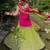 Green Mirror Work Silk Blend Top with Embroidered Lehenga Set