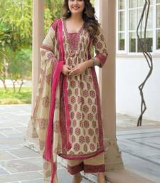 Cotton cambric printed anarkali kurti-pant-dupatta set