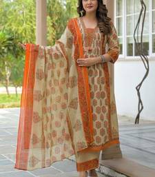 Cotton cambric printed anarkali kurti-pant-dupatta set