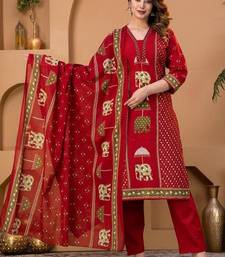 Cotton cambric printed straight kurti-pant-dupatta set