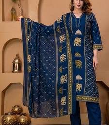 Cotton cambric printed straight kurti-pant-dupatta set