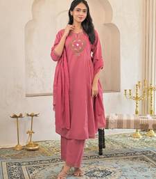 Cotton cambric a-line kurti-pant-dupatta set