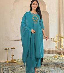 Cotton cambric a-line kurti-pant-dupatta set