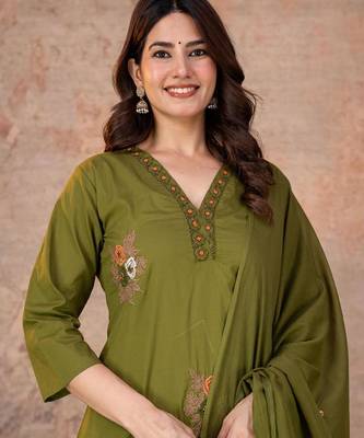 Cotton cambric straight kurti-pant-dupatta set 3