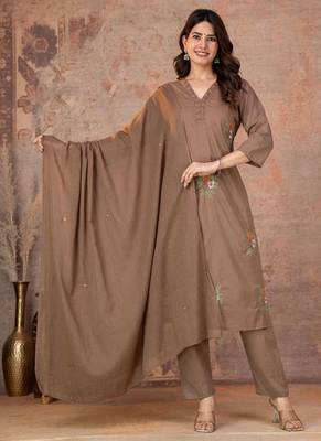 Cotton cambric straight kurti-pant-dupatta set 1