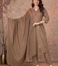 Cotton cambric straight kurti-pant-dupatta set