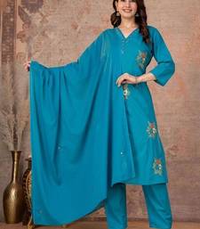 Cotton cambric straight kurti-pant-dupatta set