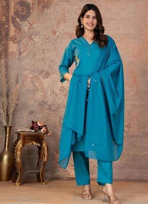 Cotton cambric straight kurti-pant-dupatta set 2