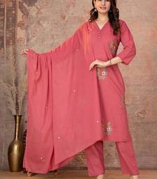 Cotton cambric straight kurti-pant-dupatta set