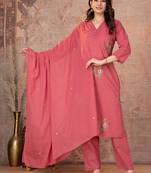 Cotton cambric straight kurti-pant-dupatta set