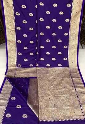 Purple soft silk blend saree with zari weaving meenakari design 4