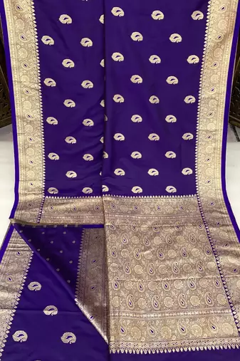 Purple soft silk blend saree with zari weaving meenakari design