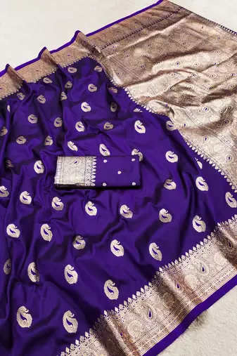Purple soft silk blend saree with zari weaving meenakari design