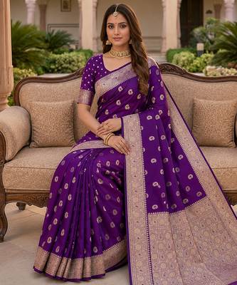 Wine soft silk blend saree with zari weaving meenakari design 2