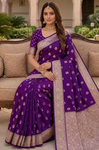 Wine soft silk blend saree with zari weaving meenakari design