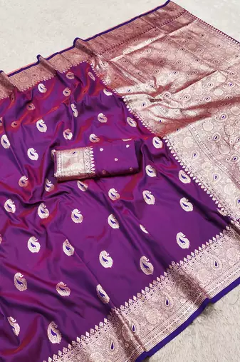 Wine soft silk blend saree with zari weaving meenakari design