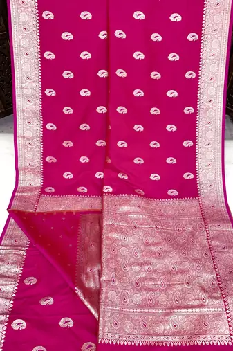 Pink soft silk blend saree with zari weaving meenakari design