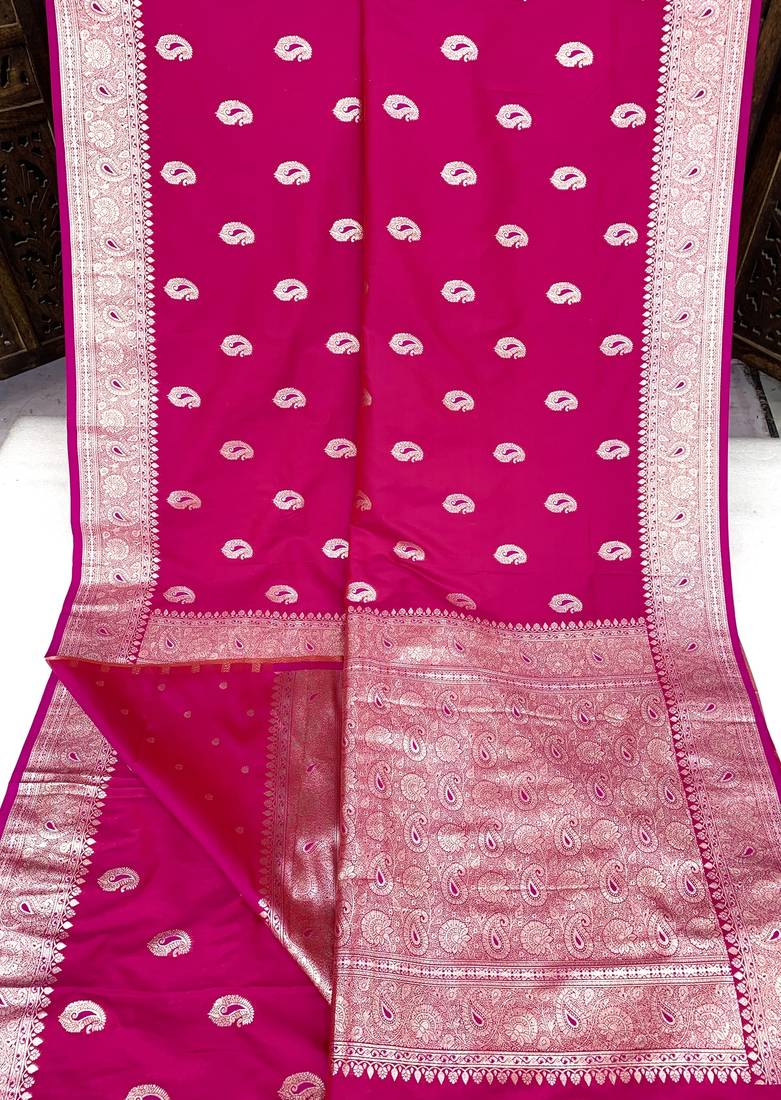 Pink soft silk blend saree with zari weaving meenakari design