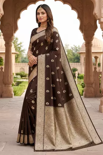 Cofee soft silk blend saree with zari weaving meenakari design