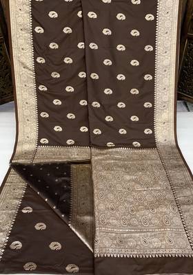 Cofee soft silk blend saree with zari weaving meenakari design 4