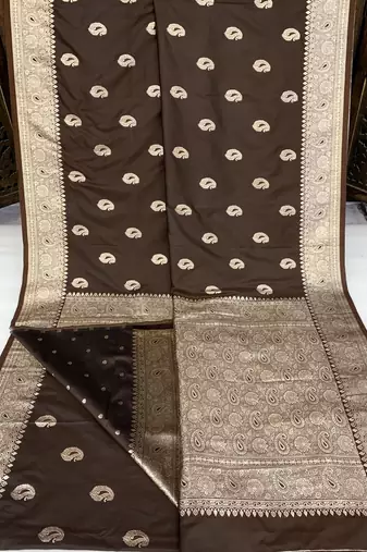 Cofee soft silk blend saree with zari weaving meenakari design