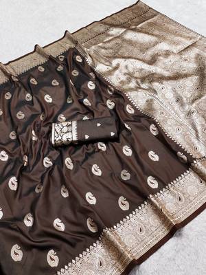 Cofee soft silk blend saree with zari weaving meenakari design 5