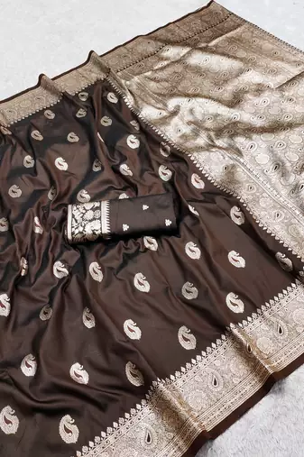 Cofee soft silk blend saree with zari weaving meenakari design