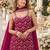 Red chinon semi stitched suit with embroidery & sequence work
