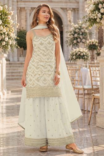 White chinon suit with embroidery & Sequin work