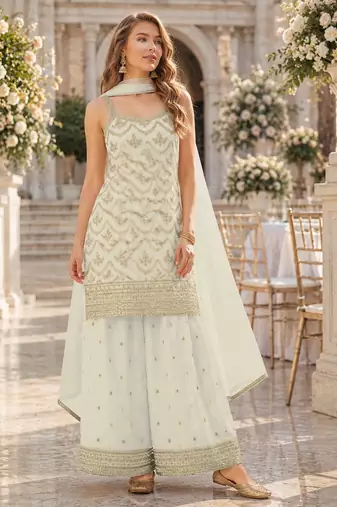 White chinon suit with embroidery & Sequin work
