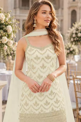 White chinon suit with embroidery & Sequin work