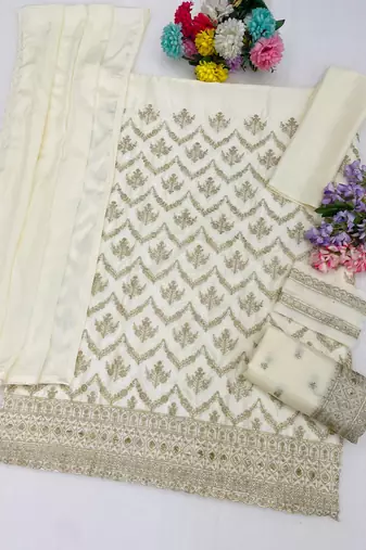 White chinon suit with embroidery & Sequin work