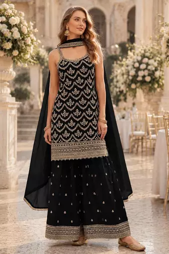 Black chinon suit with embroidery & Sequin work