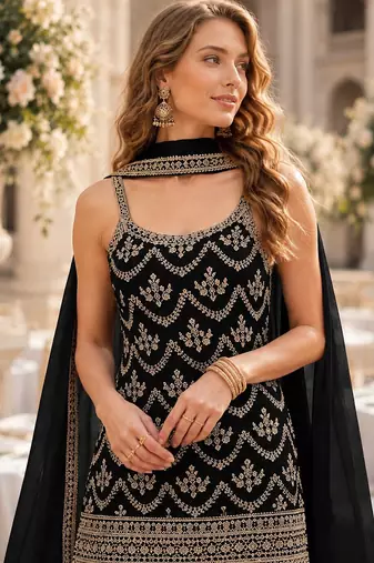 Black chinon suit with embroidery & Sequin work