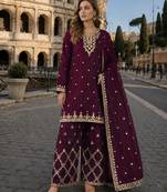 Purple chinon semi stitched suit with embroidery & sequence work