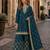 Teal blue chinon semi stitched suit with embroidery & sequence work