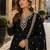 Black chinon semi stitched suit with embroidery & sequence work