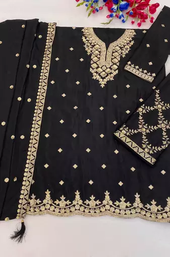 Black chinon suit with embroidery & Sequin work