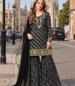 Black georgette semi stitched suit with embroidery & sequence work
