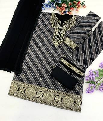 Black georgette semi stitched suit with embroidery & sequence work 2