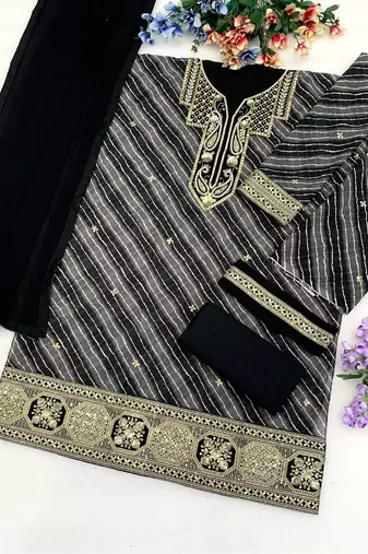 Black georgette semi stitched suit with embroidery & sequence work