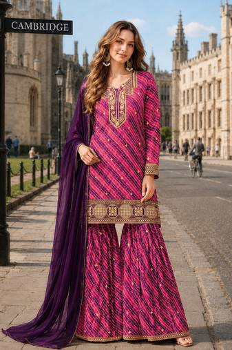 Purple georgette suit with embroidery & Sequin work
