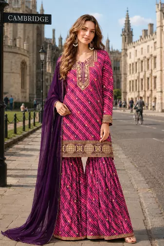 Purple georgette semi stitched suit with embroidery & sequence work