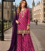 Purple georgette semi stitched suit with embroidery & sequence work