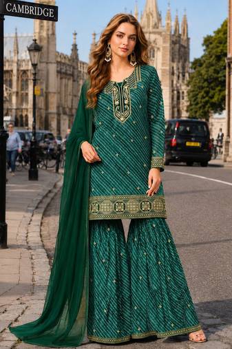 Emerald georgette suit with embroidery & Sequin work