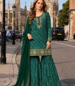 Emerald georgette semi stitched suit with embroidery & sequence work