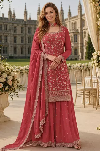 Peach chinon suit with embroidery & Sequin work