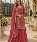Peach chinon semi stitched suit with embroidery & sequence work