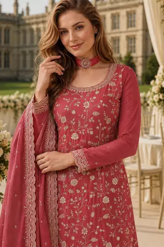 Peach chinon suit with embroidery & Sequin work